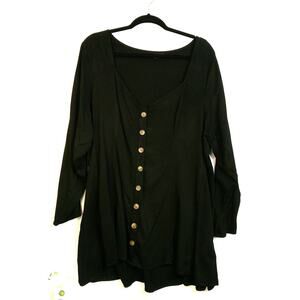Torrid Black Rayon Slub Button-Front Long Sleeve Top/Blouse-Womens 1XL